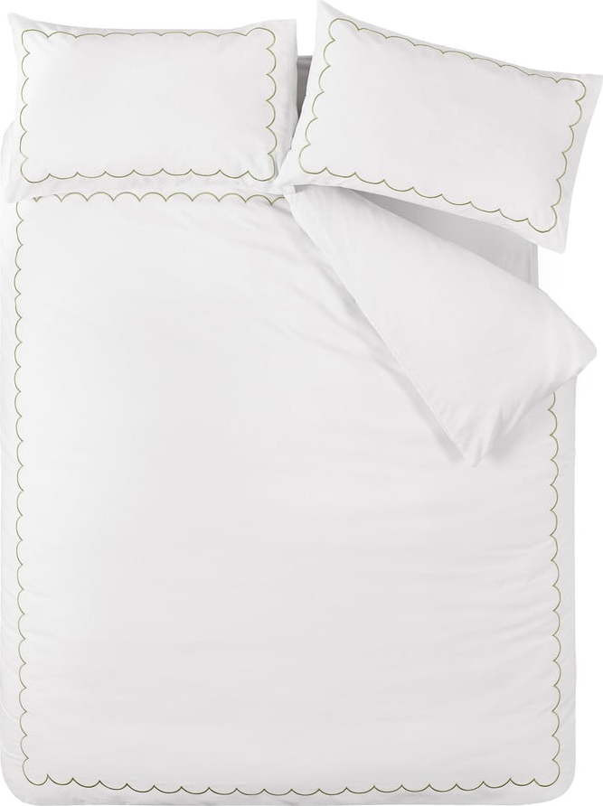 Bílo-zelené prodloužené povlečení na dvoulůžko 230x220 cm Scallop Border – Catherine Lansfield