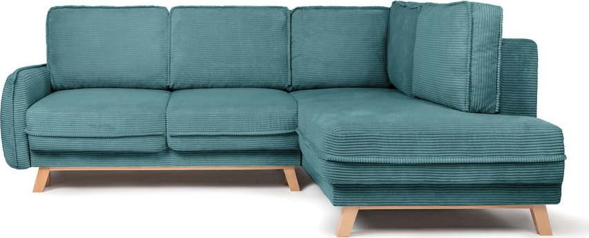 Tyrkysová manšestrová rozkládací rohová pohovka (pravý roh) Tori – Bonami Selection