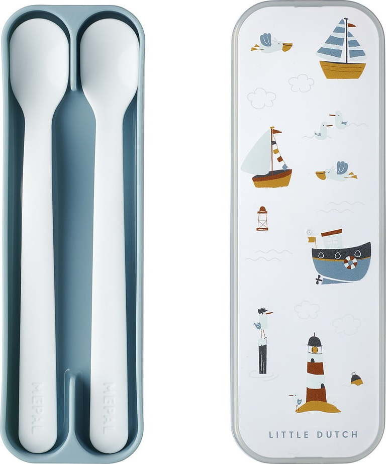 Plastové dětské lžičky v bílé a světle modré barvě v sadě 2 ks Sailors bay – Mepal