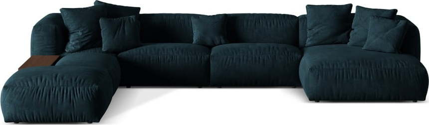 Tmavě modrá modulární rohová pohovka z textilie bouclé (levý roh/do 