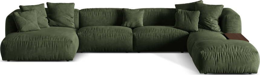 Zelená modulární rohová pohovka z textilie bouclé (pravý roh/do 