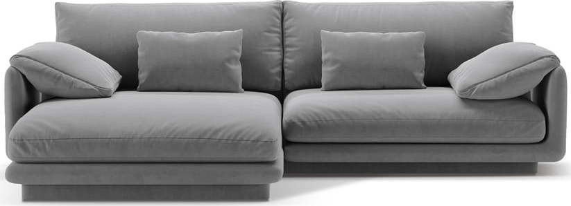 Světle šedá sametová rohová pohovka (levý roh/s lenoškou) Torino – Micadoni