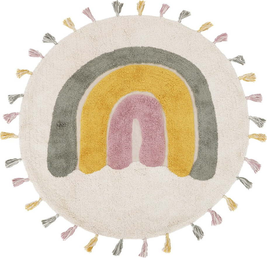 Krémový pratelný ručně tkaný bavlněný dětský koberec ø110 cm Rainbow Moss – Nattiot