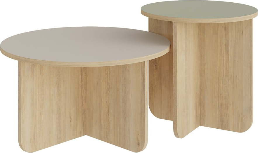 Kulaté konferenční stolky v dekoru dubu v krémovo-přírodní barvě v sadě 2 ks ø 70 cm Hillary – Marckeric