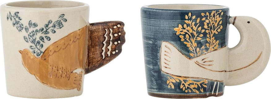 Modré/krémové šálky v sadě 2 ks na espresso z kameniny 55 ml Hezha – Bloomingville