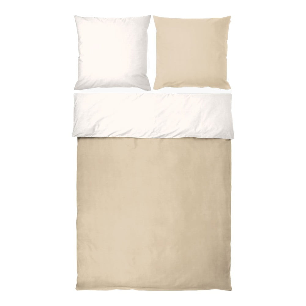 Bílo-béžové prodloužené povlečení na jednolůžko z bavlněného perkálu 140x220 cm Shades – Mette Ditmer Denmark