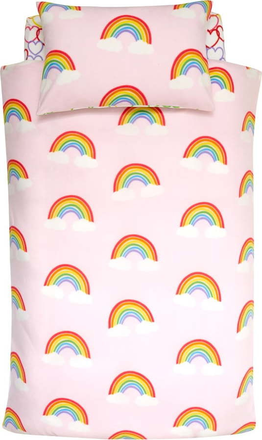 Flanelové dětské povlečení do postýlky 120x150 cm Rainbow Hearts – Catherine Lansfield