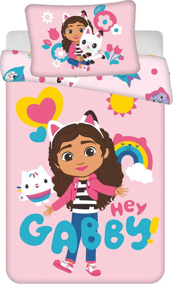 Růžové bavlněné dětské povlečení do postýlky 100x135 cm Gabby's Dollhouse – Jerry Fabrics