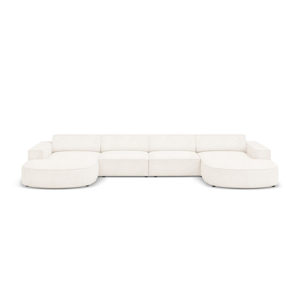 Béžová rohová pohovka z textilie bouclé (do