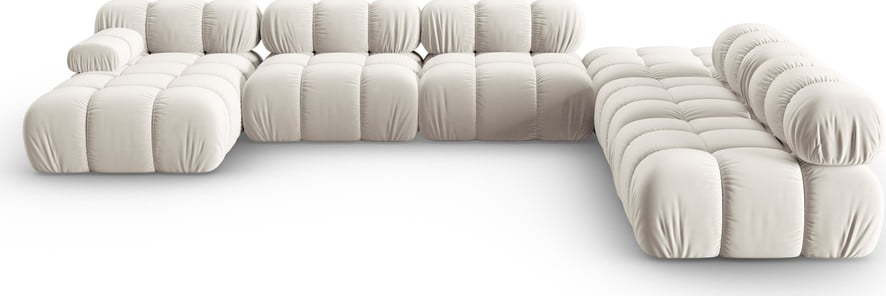 Béžová sametová modulární rohová pohovka (pravý roh/do