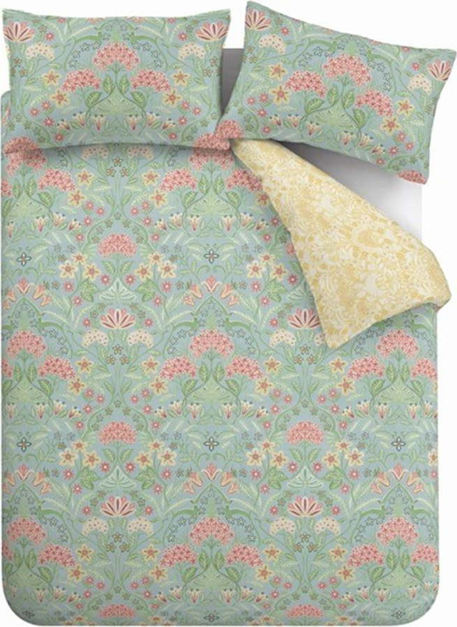 Žluto-zelené bavlněné prodloužené povlečení na dvoulůžko 230x220 cm Art Deco Hydrangea – RHS