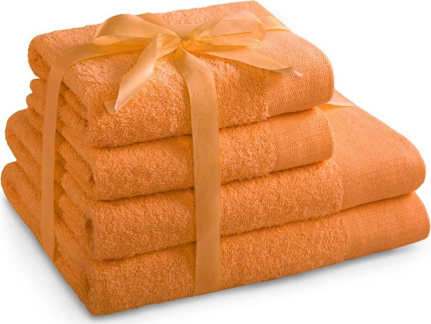 Oranžové froté bavlněné ručníky a osušky v sadě 4 ks Amari – Restilo