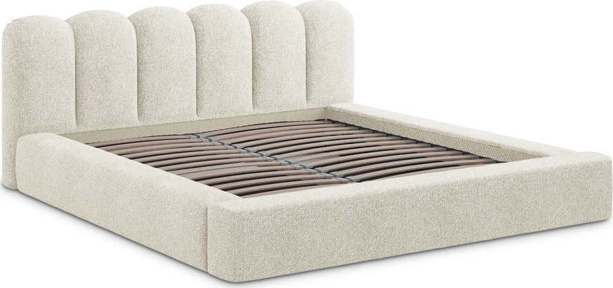 Béžová čalouněná dvoulůžková postel s úložným prostorem s roštem 180x200 cm Mano – Makamii