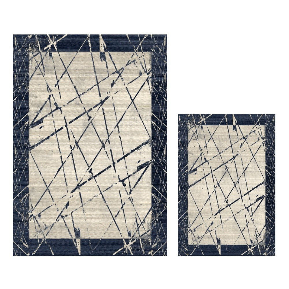 Modro-béžové koupelnové předložky v sadě 2 ks 60x100 cm Geometric – Mila Home