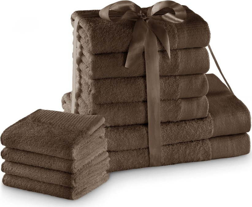 Hnědé froté bavlněné ručníky a osušky v sadě 10 ks Amari – Restilo