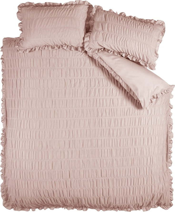 Růžové krepové povlečení na dvoulůžko 200x200 cm Seersucker Frill – Catherine Lansfield