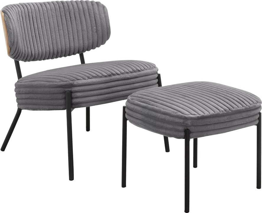 Šedé manšestrové křeslo s podnožkou Jerry – Støraa