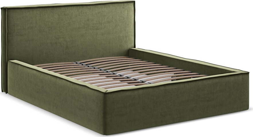 Zelená čalouněná dvoulůžková postel s úložným prostorem s roštem 160x200 cm Anani – Makamii