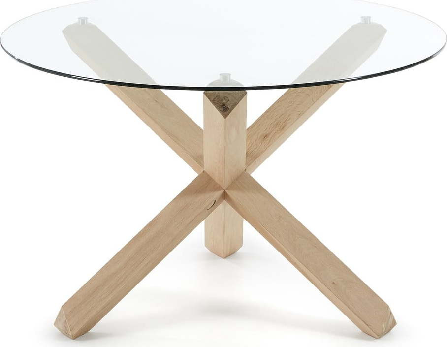 Dubový jídelní stůl se skleněnou deskou Kave Home Nori, ø 120 cm