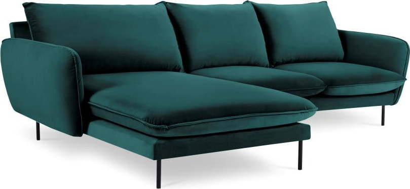 Petrolejově zelená sametová rohová pohovka Cosmopolitan Design Vienna, levý roh