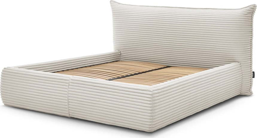 Krémová čalouněná dvoulůžková postel s úložným prostorem s roštem 160x200 cm Jade – Bobochic Paris