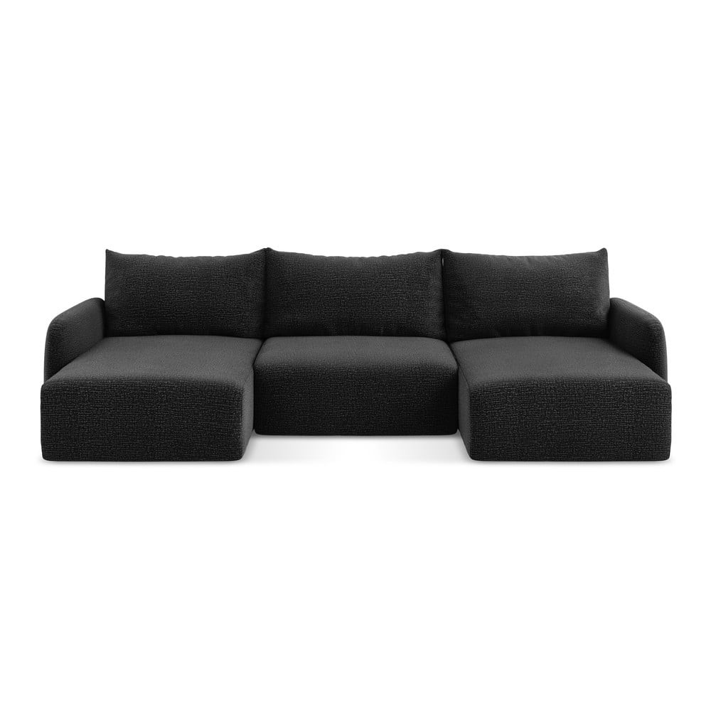 Černá rozkládací/s úložným prostorem rohová pohovka Kalena – Makamii