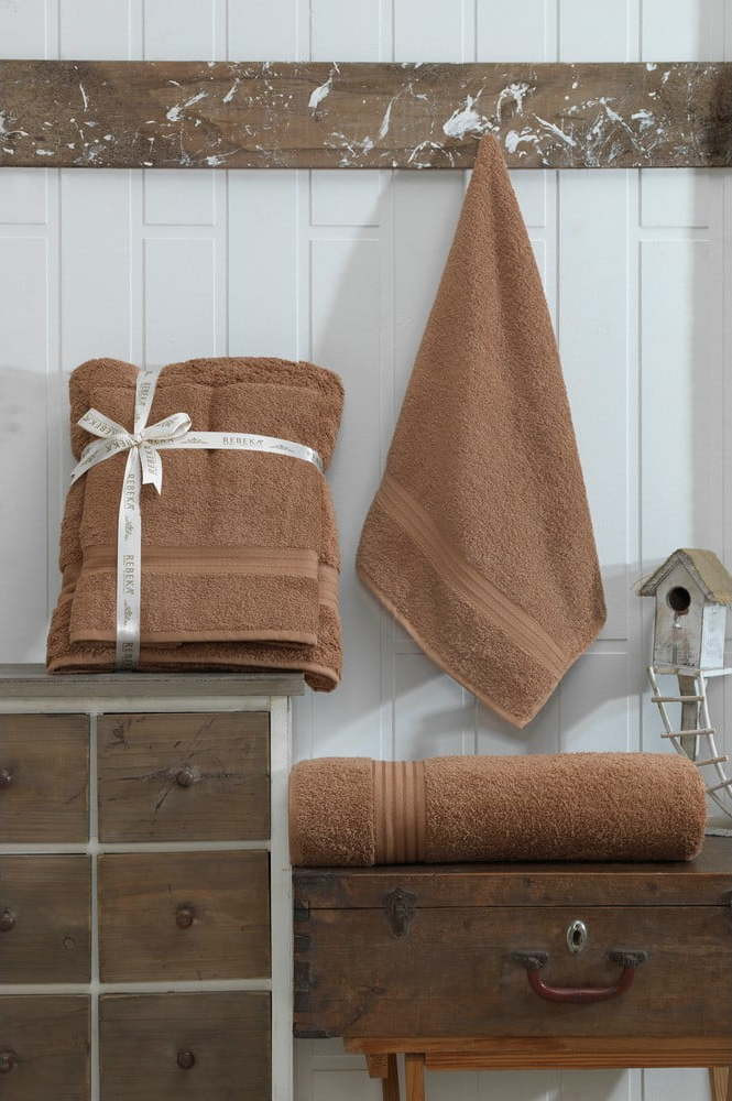 Hnědé bavlněné ručníky a osušky v sadě 2 ks – Mila Home