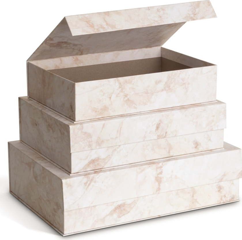 Béžové kartonové úložné boxy v sadě 3 ks s víkem/dekorativní 42,5x29,5x13 cm Kian Paper Laminate – Bigso