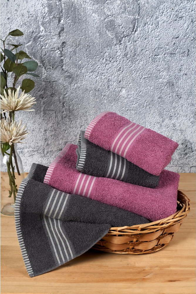 Růžové/antracitové bavlněné ručníky a osušky v sadě 4 ks – Mila Home