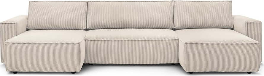 Béžová manšestrová rozkládací rohová pohovka do