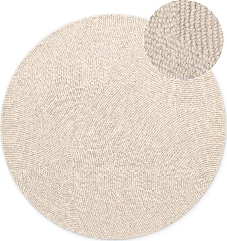 Ručně tkaný vlněný kulatý koberec ve světle přírodní barvě ø 120 cm Eleni Natural White – Hanse Home