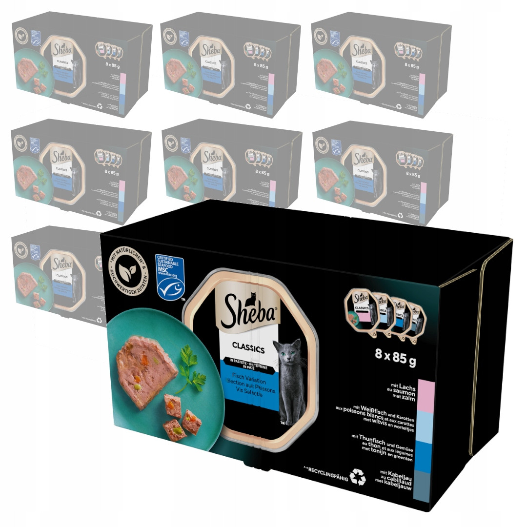 Sheba Classics Rybí příchutě Tác 72x85g Mokré Krmivo Pro Kočky V Terině