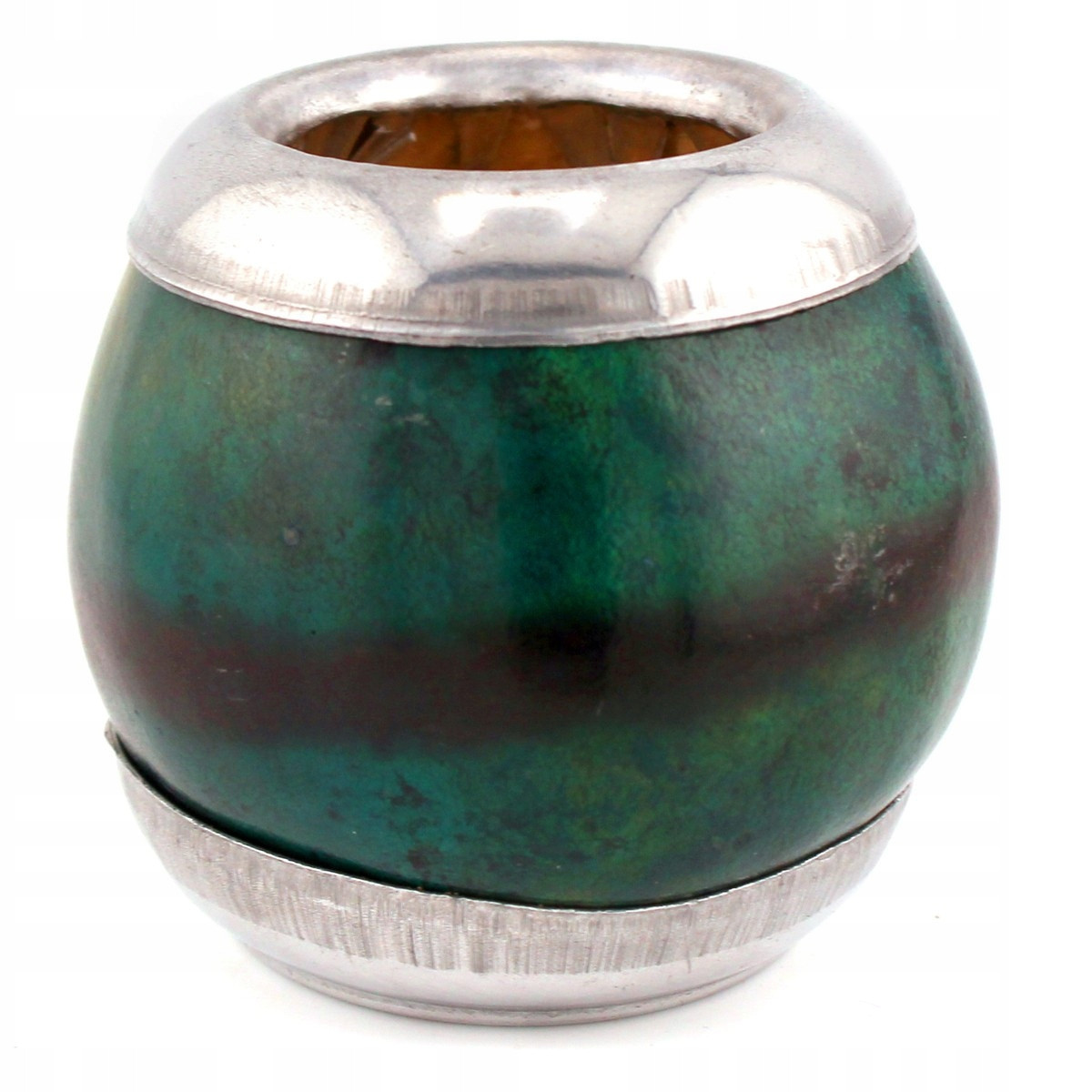 Matero do yerba maté Přírodní Tykev Argentina zelená dvojitě okovaná