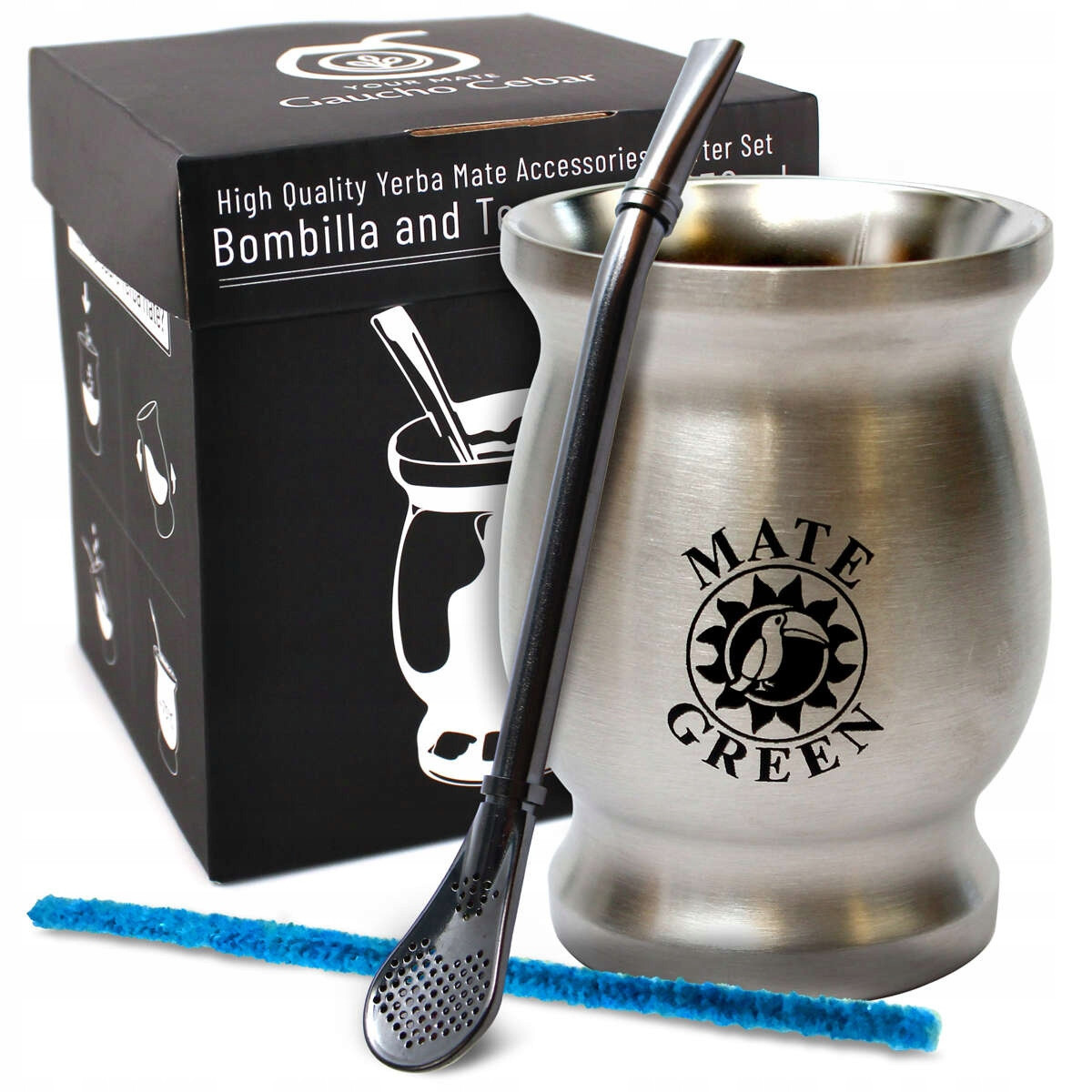 Originální sada příslušenství pro yerba maté od Gaucho Cebar v krabičce