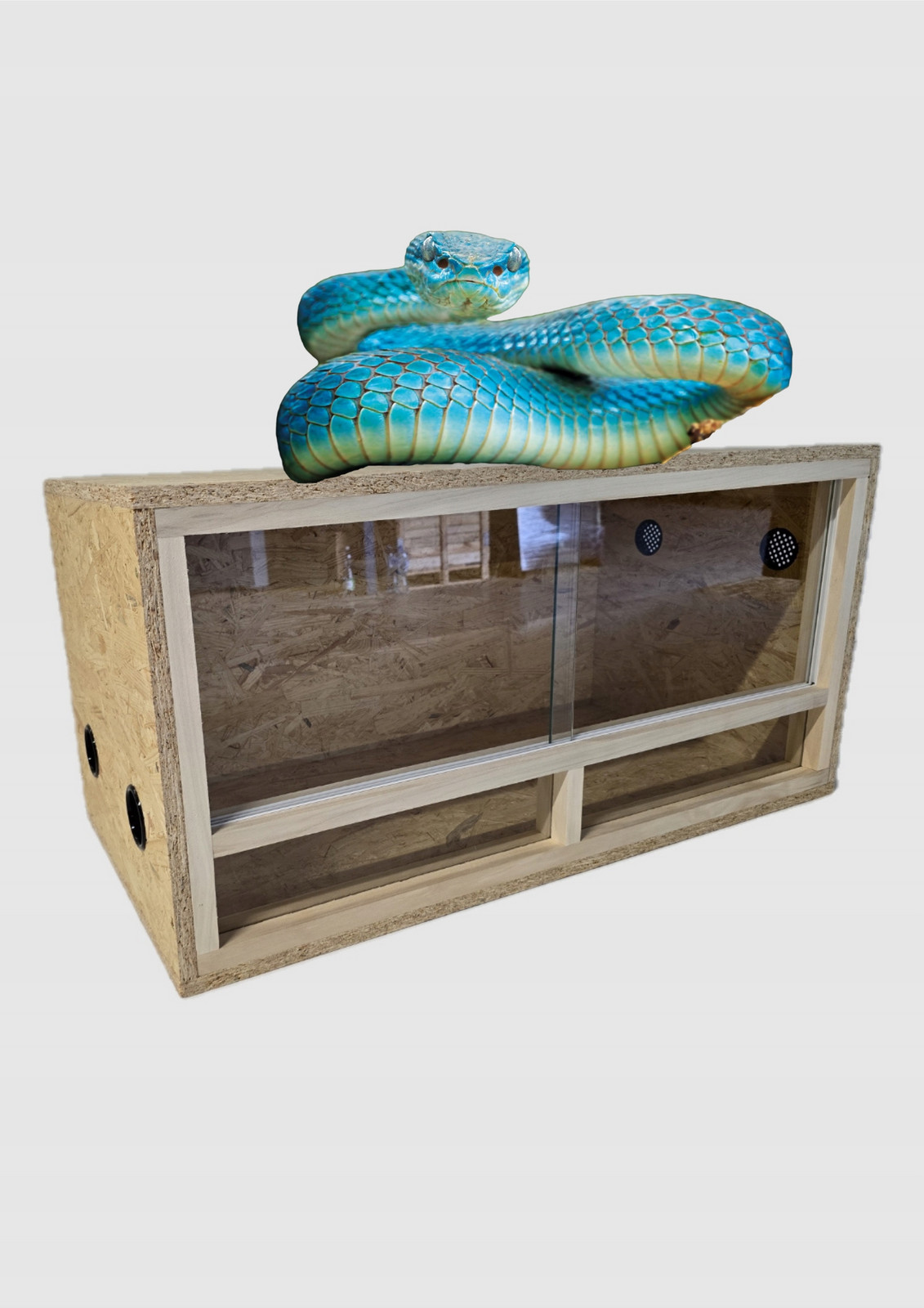 Terárium z osb desky 80x40x40 cm, přední strana dřevěná, sklo 4 mm