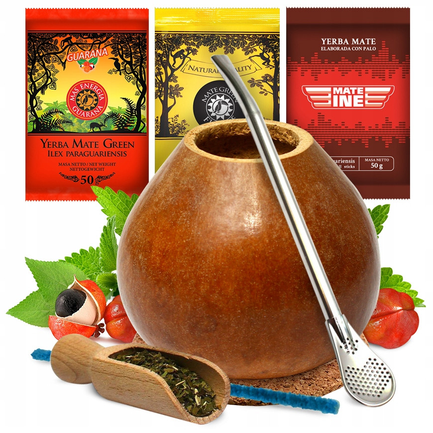 Set Yerba Mate 3x50g Velká Přírodní Tykev Argentina Zvětšená 8-dílů