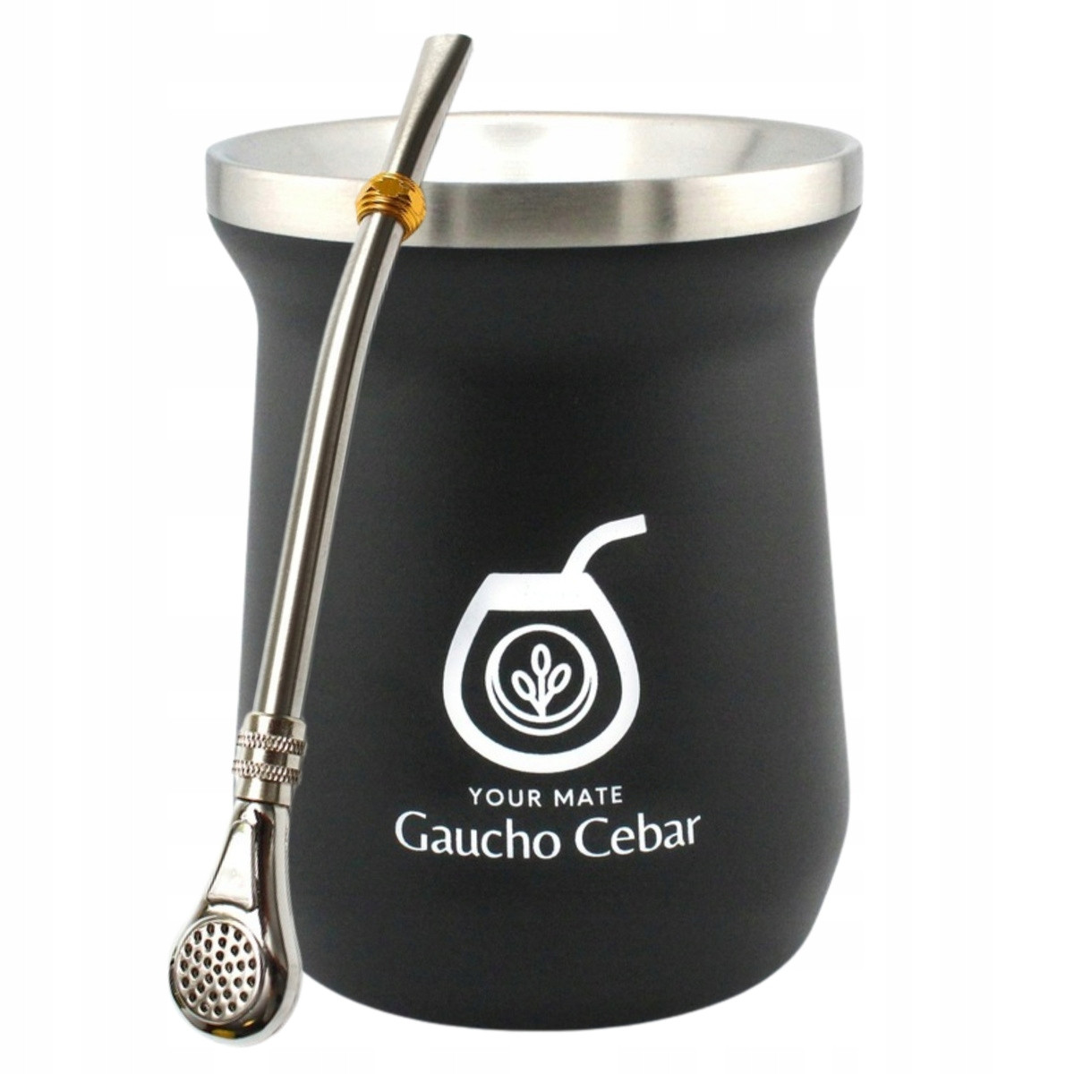 Hrnek na yerba maté TermoMate Pro black 250ml Bombilla Santiago 19 Cm