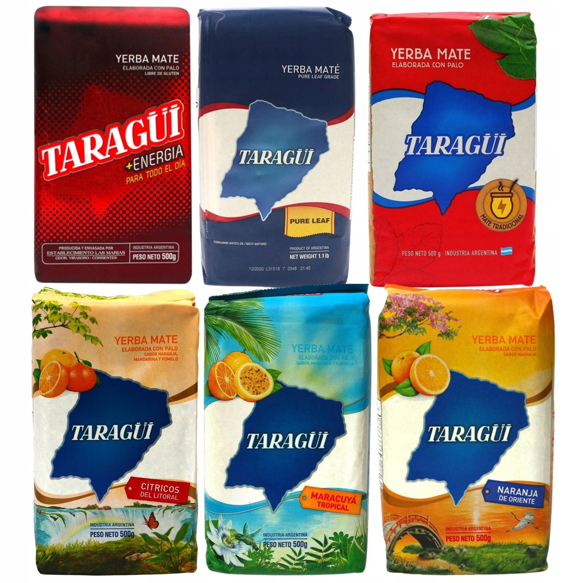 Kompletní sada Yerba Mate Taragui 6 příchutí x 500 g