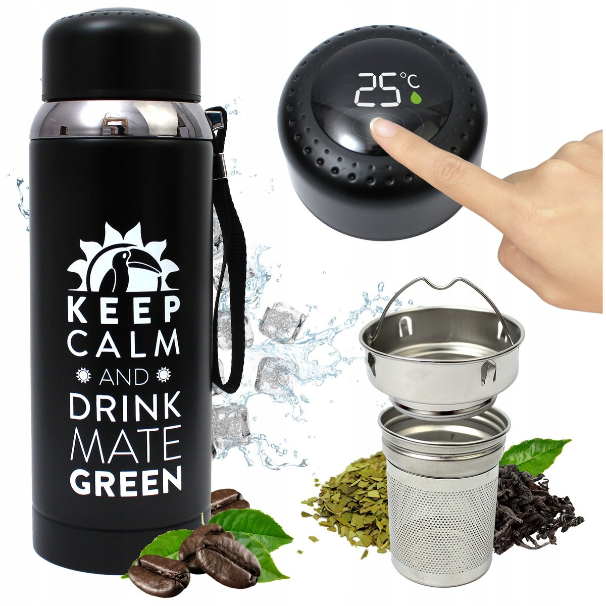 Termoska na Yerba Mate 8.0 s velkým sítkem 800ml Led teploměr čaj káva
