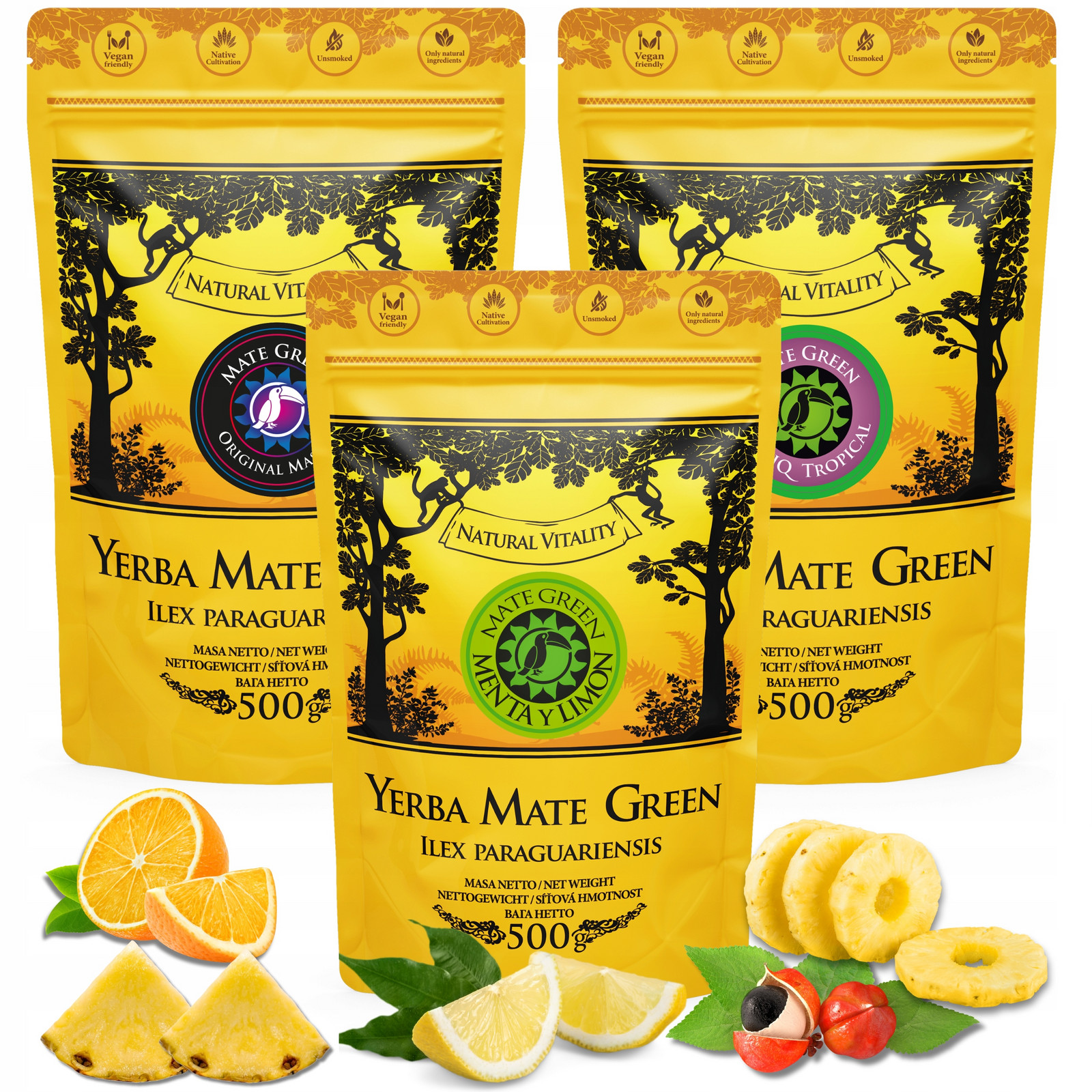 Yerba Mate 1,5KG Nejlepší lahodné Druhy na start 3 x 500g