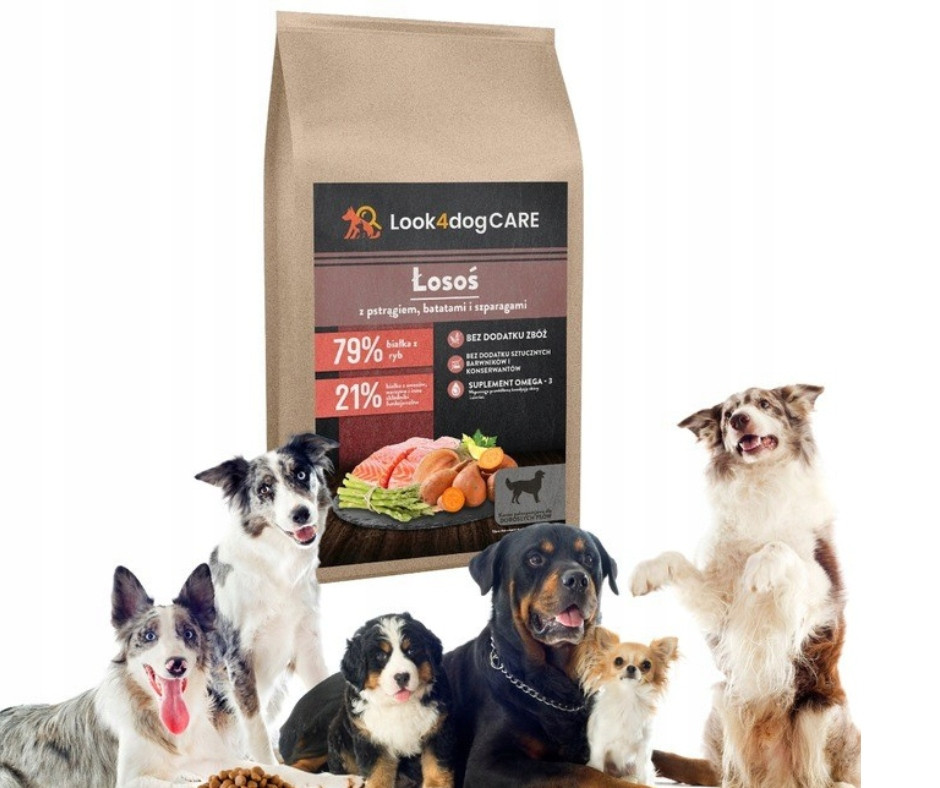 Krmivo pro psy Look4dog Care losos pstruh chuť bez obilovin a drůbeže 12 kg
