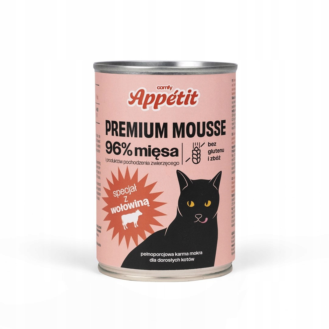 Comfy Appetit, Premium mousse pro dospělé kočky s hovězím masem, 12 x 400 g