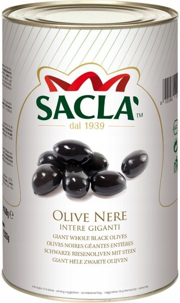 Černé olivy velké v nálevu celé 4.1 kg Sacla