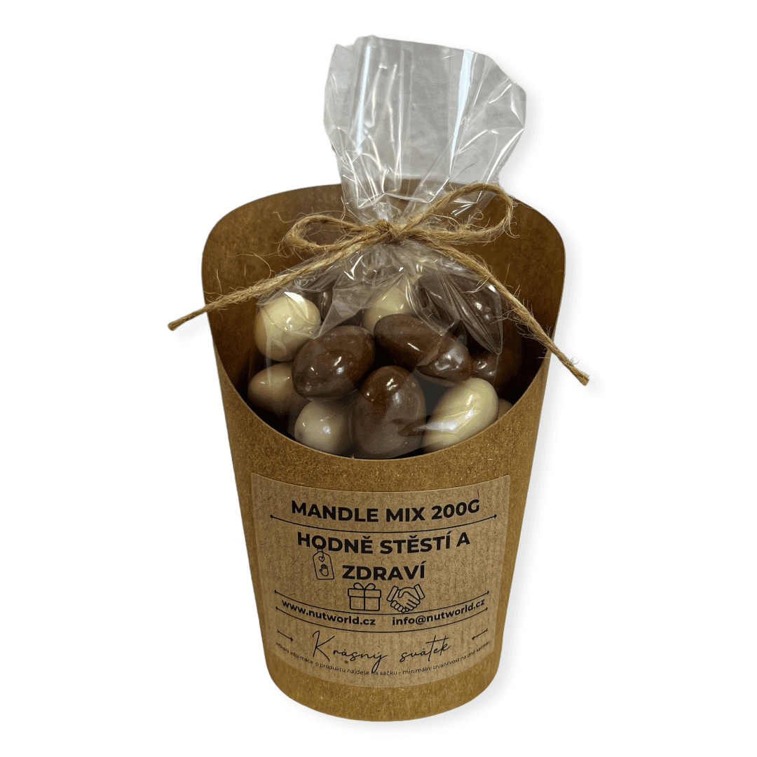 Nutworld.cz Mandle TŘÍBAREVNÉ v celofánku a kelímku 180g K SVÁTKU