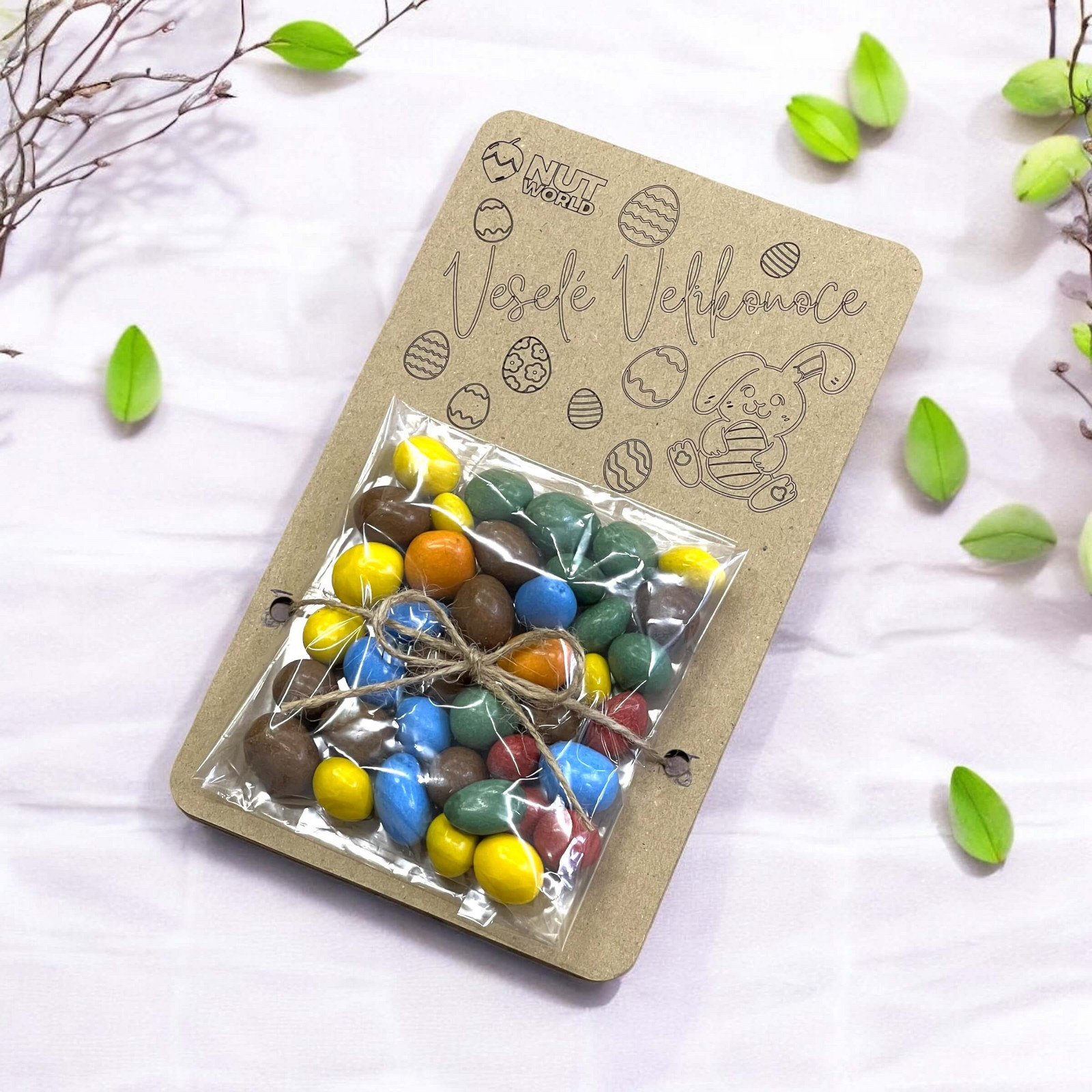Nutworld.cz Dárková kazeta -Veselé Velikonoce - Arašídy v barevné čokoládě 100g