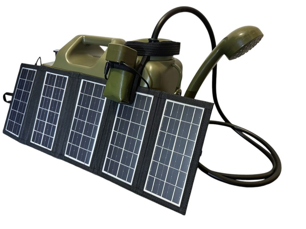Holdcarp Set Sprcha, kanystr a solární panel Rechargeable Camping Shower 11L + Solar 10W