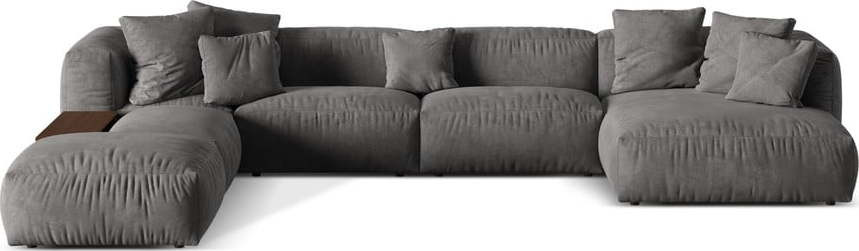 Šedá modulární rohová pohovka z textilie bouclé (levý roh/do
