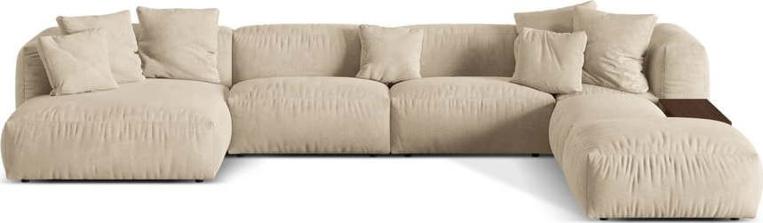 Béžovokrémová modulární rohová pohovka z textilie bouclé (pravý roh/do