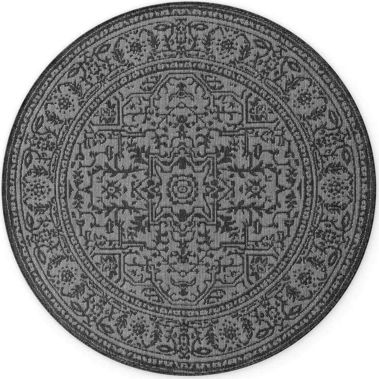 Černobílý kulatý vnitřní a venkovní koberec ø 160 cm Duet Kona – NORTHRUGS