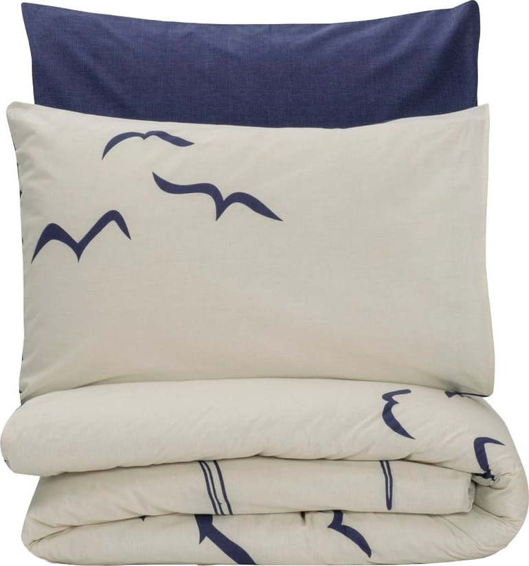 Modro-krémové povlečení na jednolůžko z bavlny Renforcé 140x200 cm Larum – Mijolnir